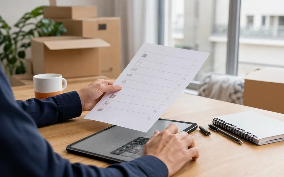 Vorbereitung eines Angebots mit Checkliste und Tablet
